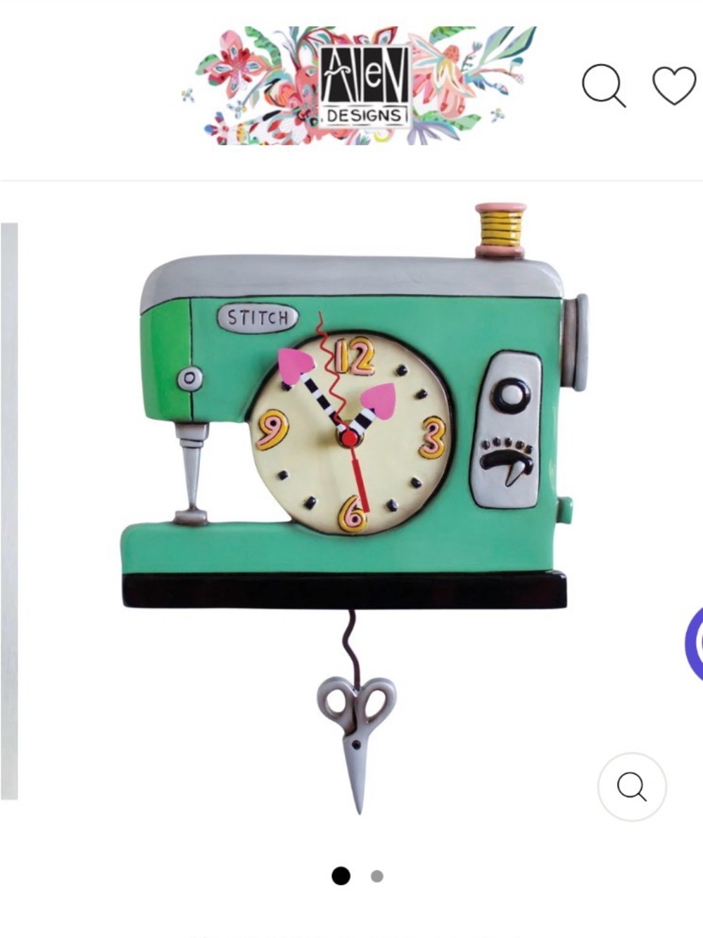 Mint Sewing Machine Wall Clock with Pink Accents